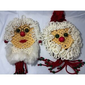 🎅Handmade Vintage Macrame Mr & Mrs Clause Wall Hangings